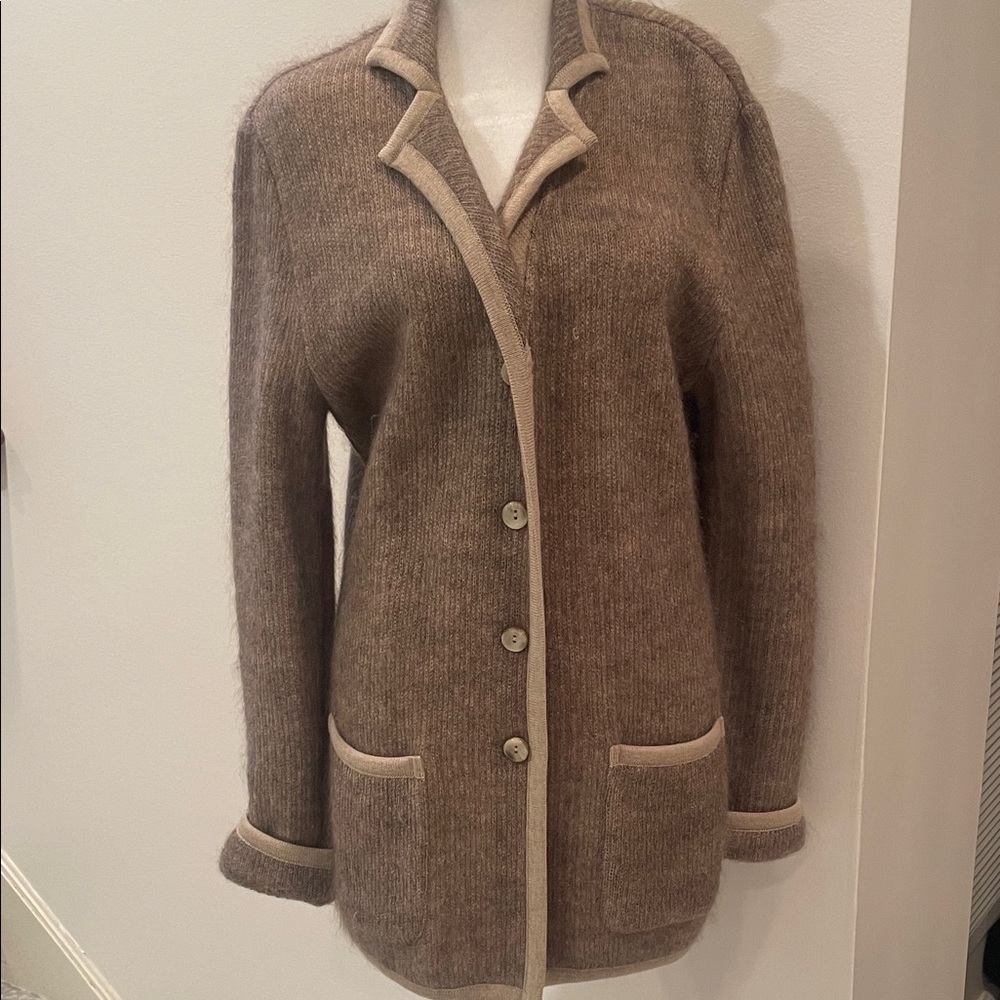 Givenchy vintage Brown Wool Cardigan with Cream Trim